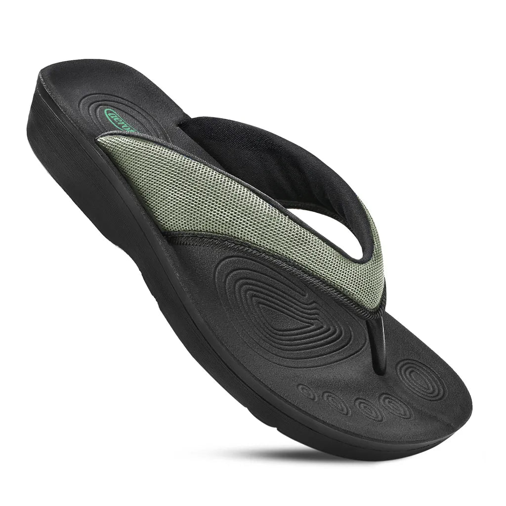Women's Comfort Flip Flops With Arch Support - Low Wedge Thong Sandals Non-Slip Beach Slippers