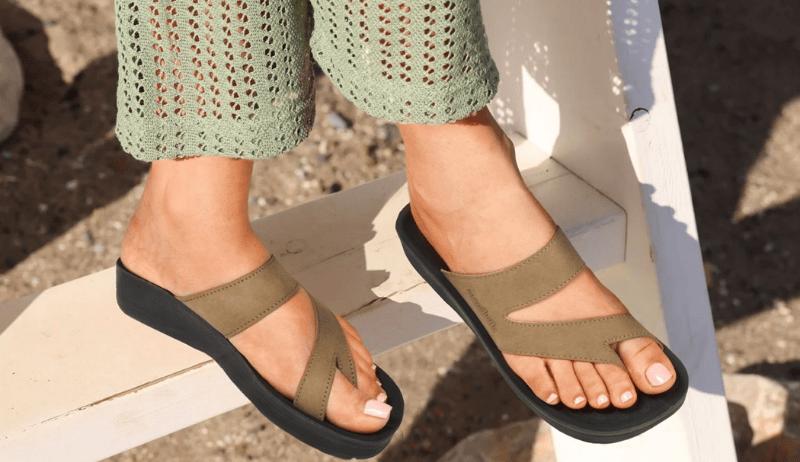 Beige colour sandals from Aerothotic best sellers worn by a women