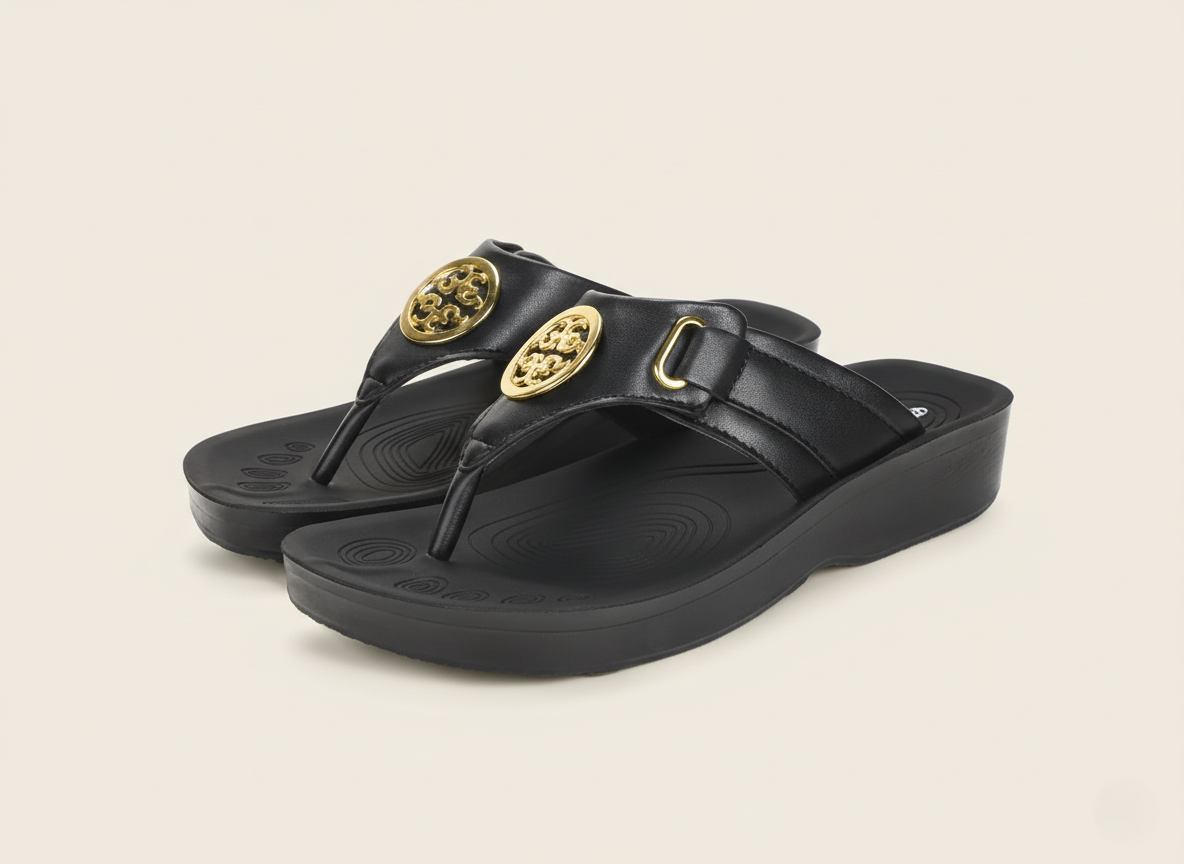 Collection image showcasing pair of Aerothotic black sandals for women