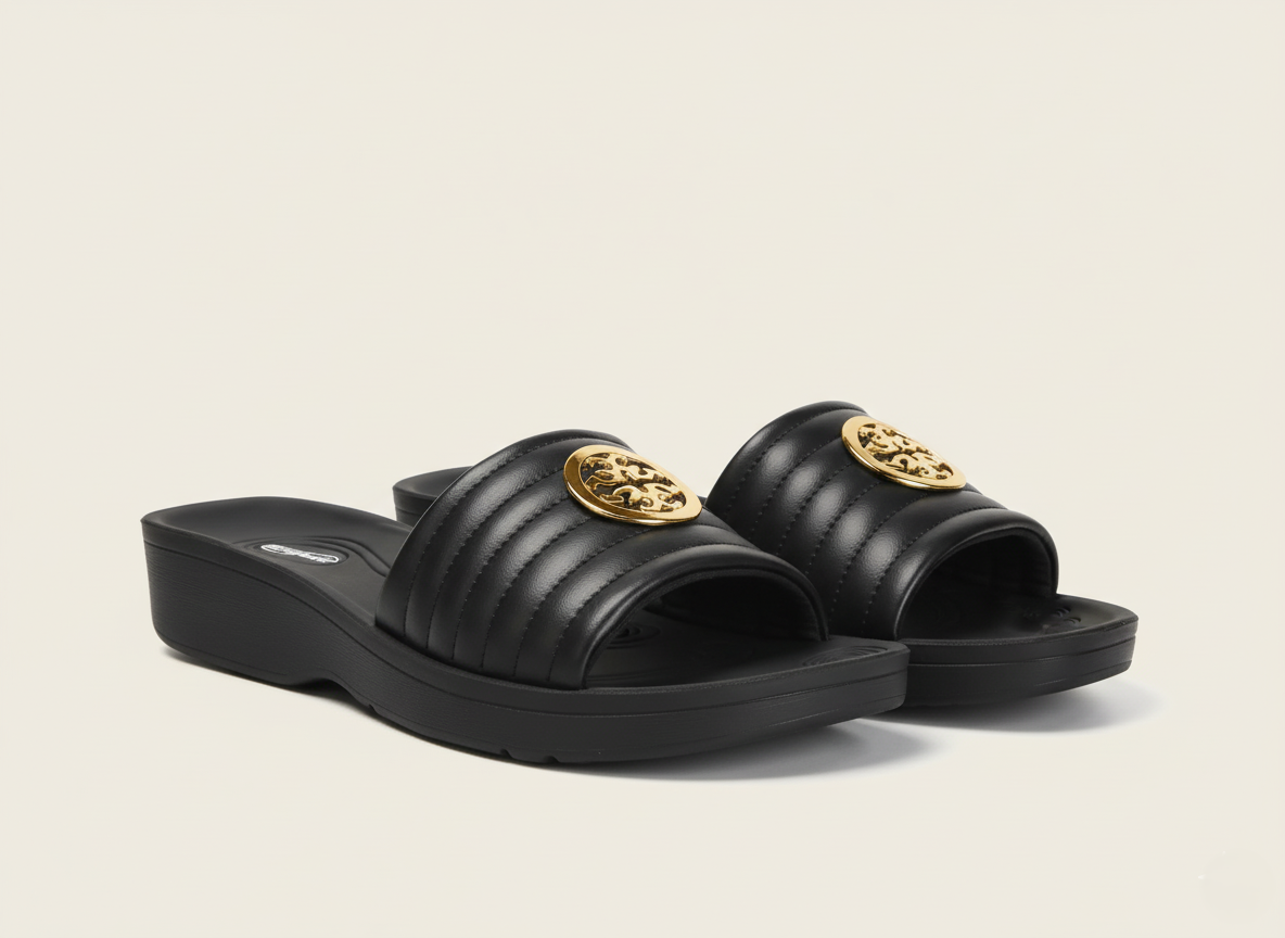 Collection image showcasing pair of Aerothotic black slides