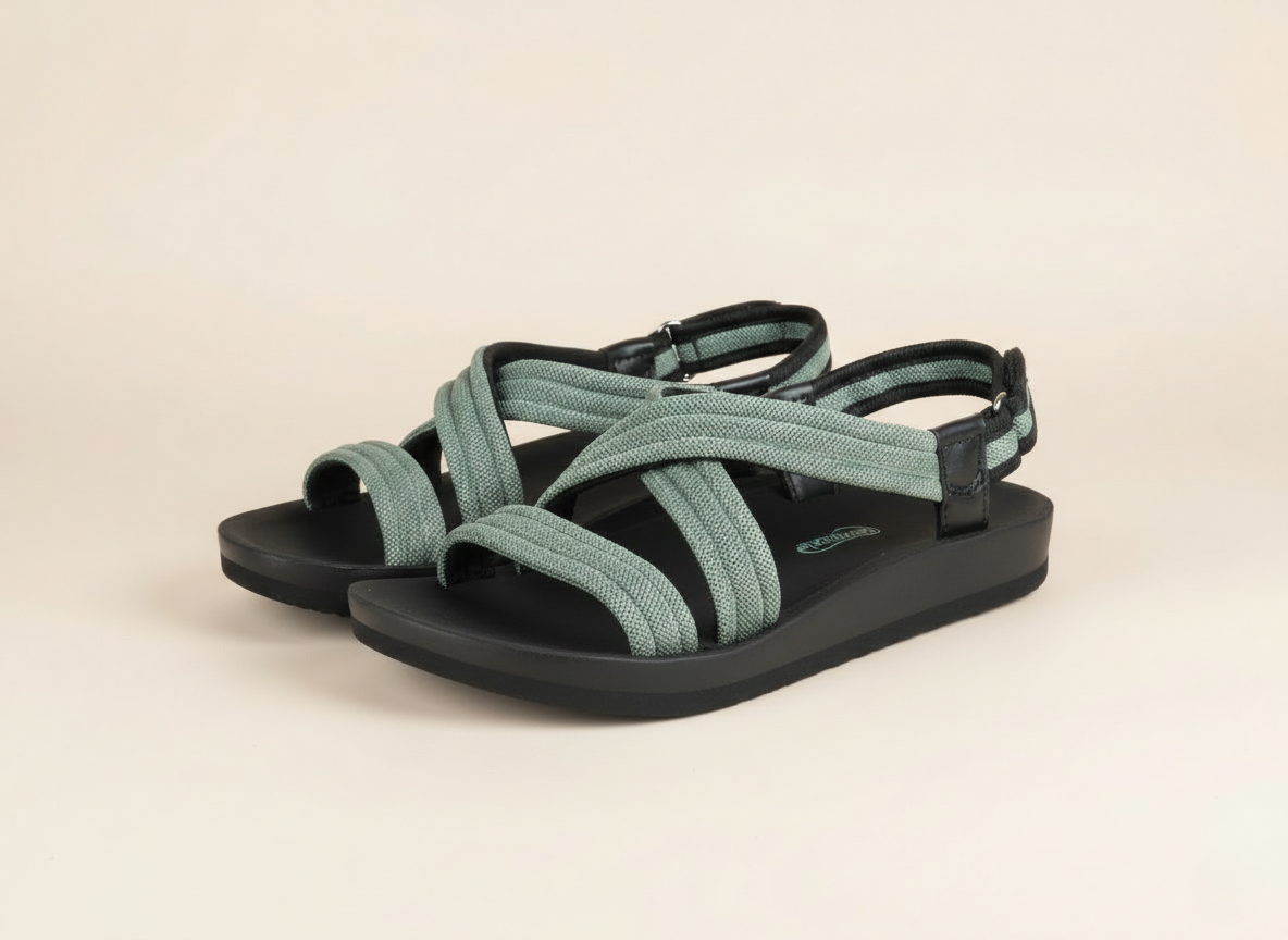 collection image showcasing pair of Aerothotic green slingback sandals