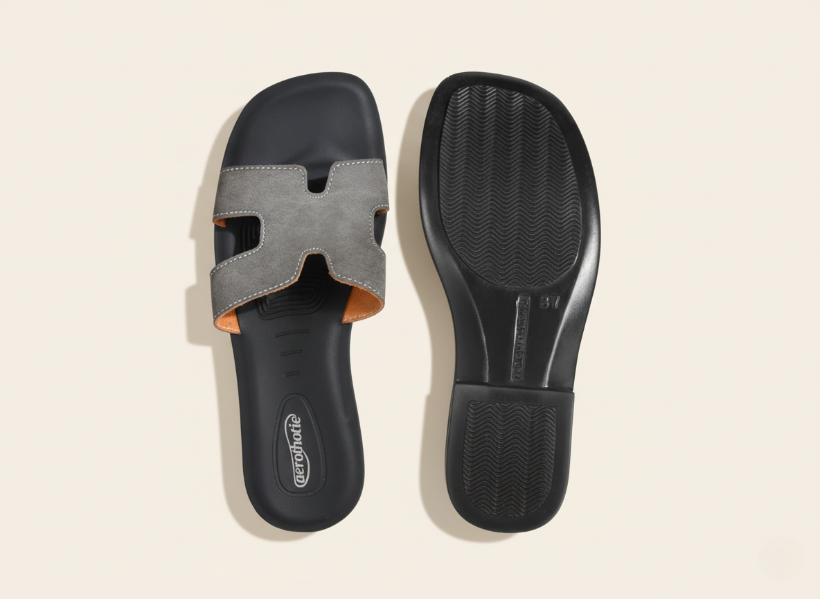 Collection image showcasing pair of Aerothotic grey slides
