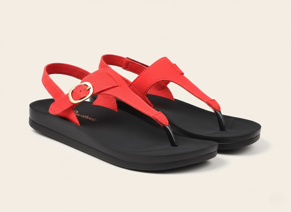 collection image showcasing pair of Aerothotic red slingback sandals