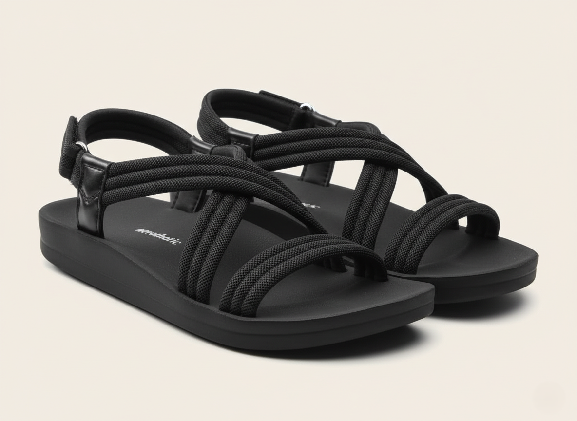 collection image showcasing pair of Aerothotic black slingback sandals
