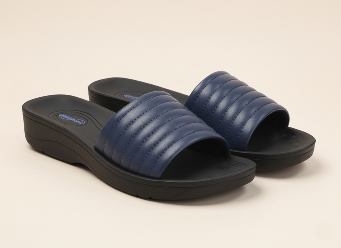 Collection image showcasing pair of Aerothotic blue slides