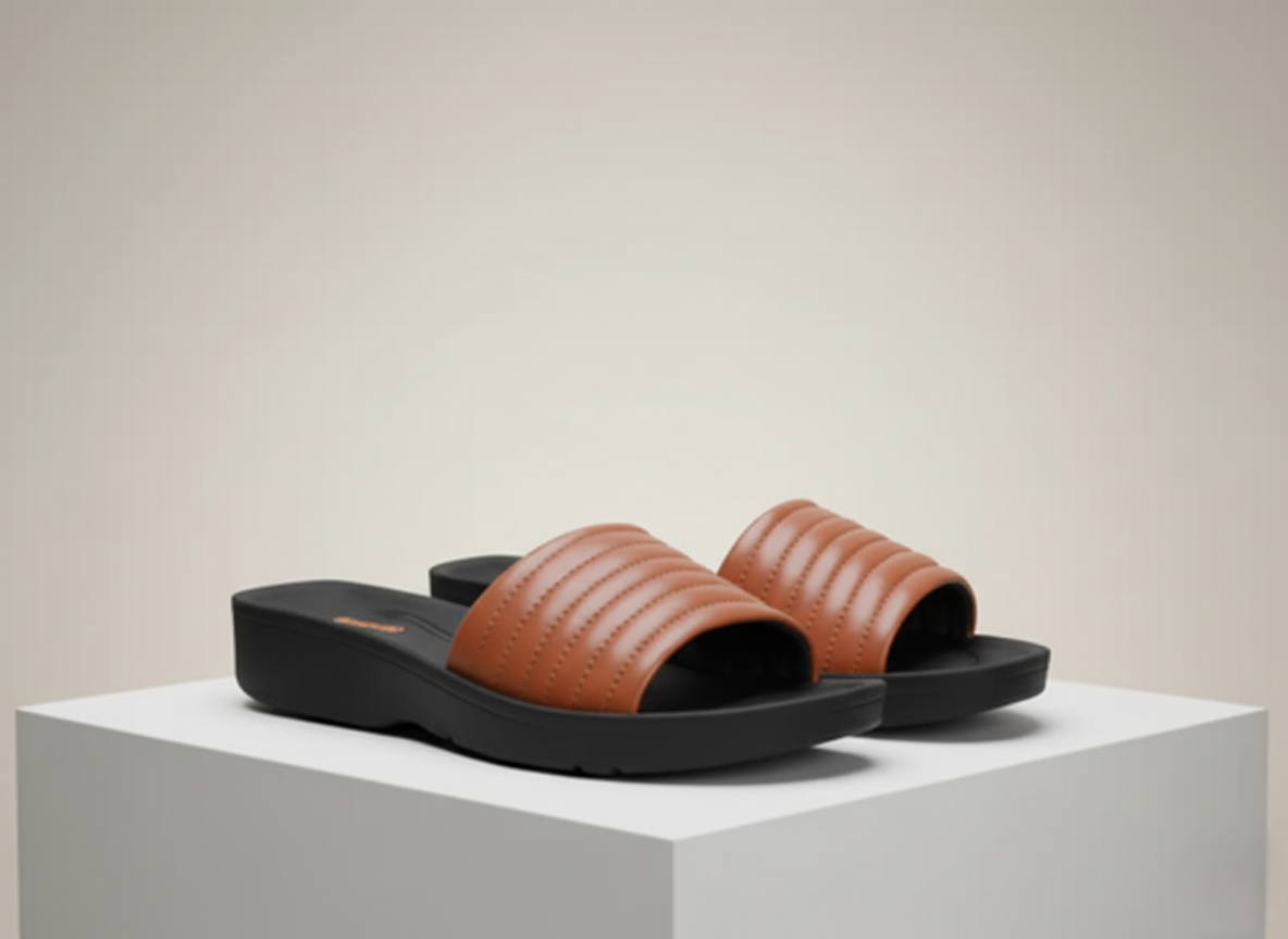pair of diabetic friendly sandals in brown colour