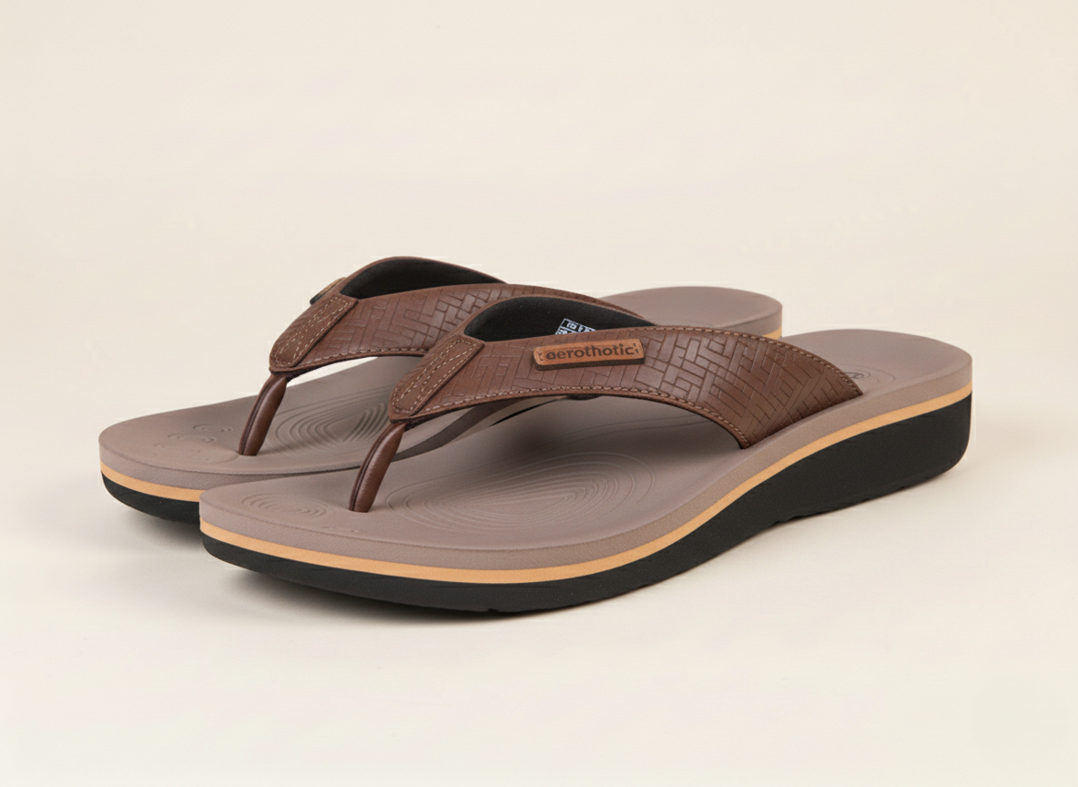 collection image showcasing pair of Aerothotic Brown flip flops