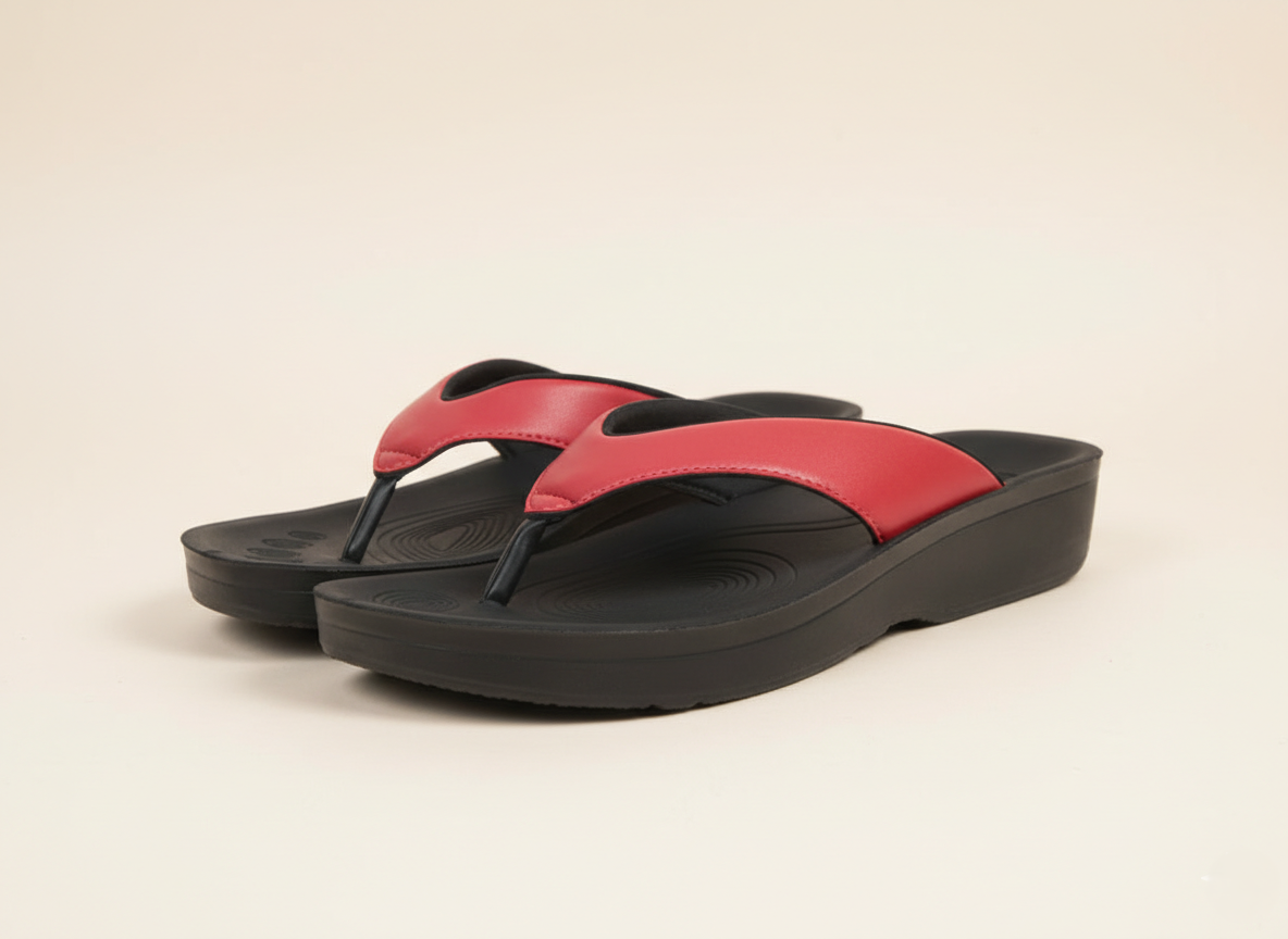 collection image showcasing pair of Aerothotic red flip flops