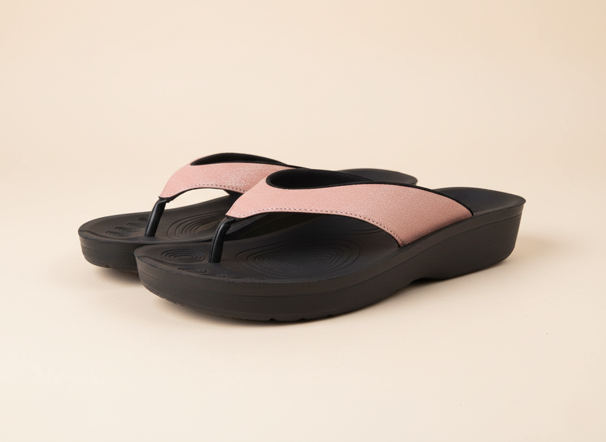 Collection image showcasing pair of Aerothotic pink sandals