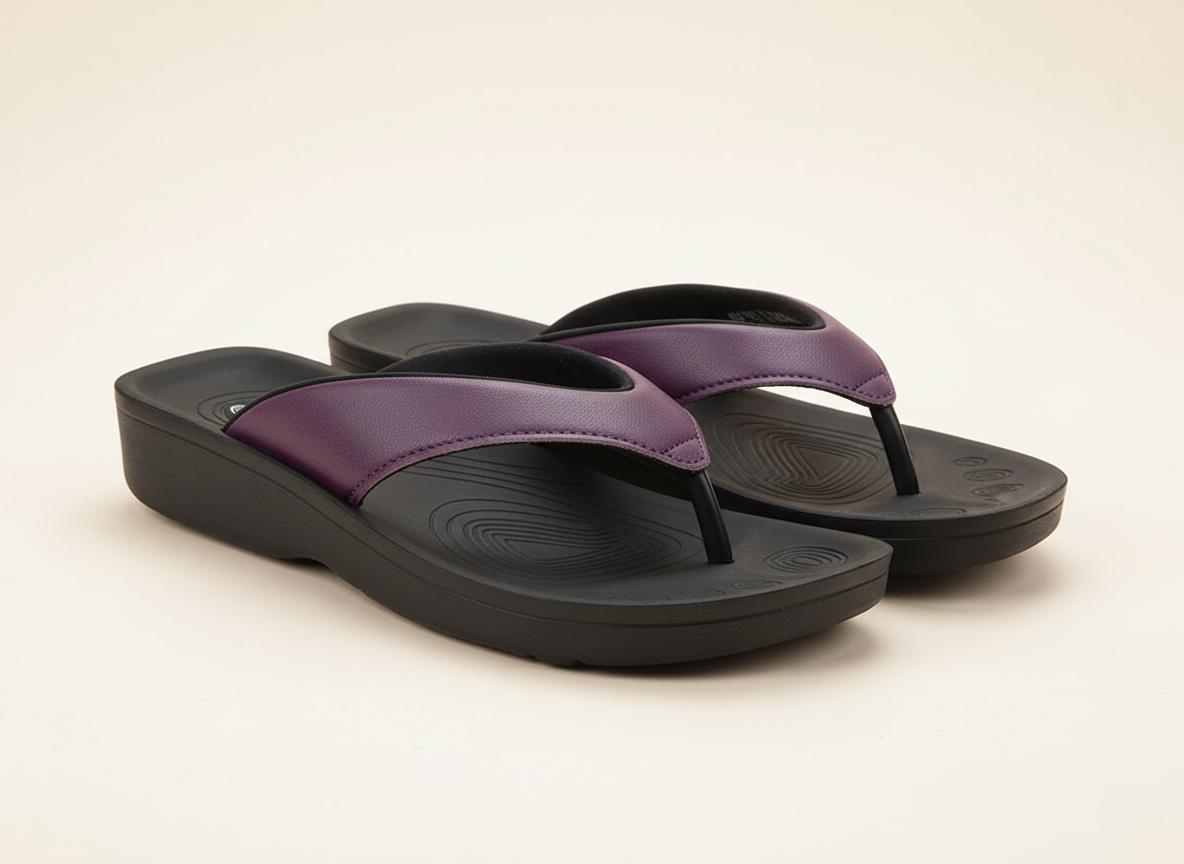 Collection image showcasing pair of Aerothotic purple sandals