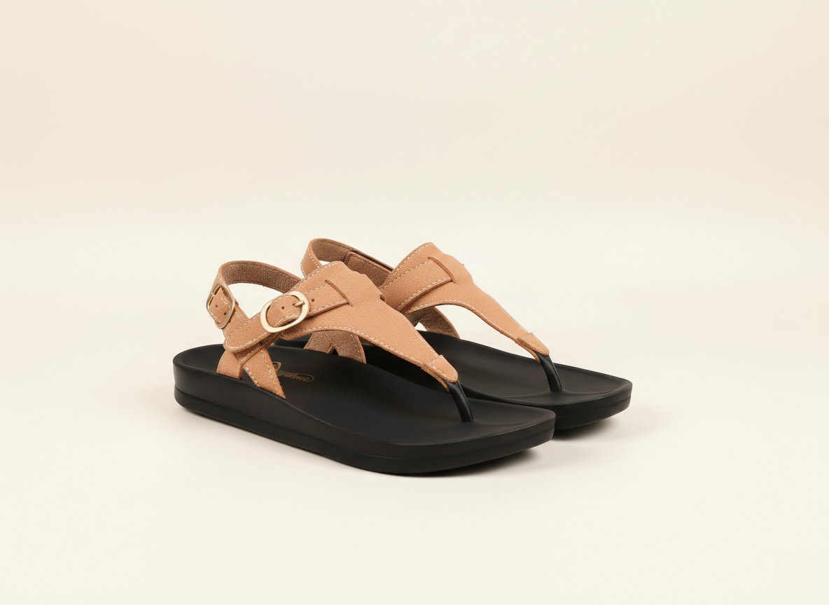 collection image showcasing pair of Aerothotic tan slingback sandals