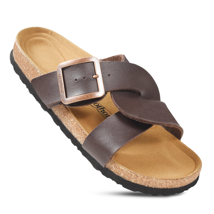 Aerothotic - Kai Cork Recovery Slides for Women Cross Strappy Slip-on Casual