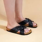 Aerothotic- Suri Leather Comfy Memory Foam Footbed Cork Adjustable Buckle Slip on Outdoor Slides for Women