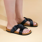 Aerothotic - Kai Cork Recovery Slides for Women Cross Strappy Slip-on Casual