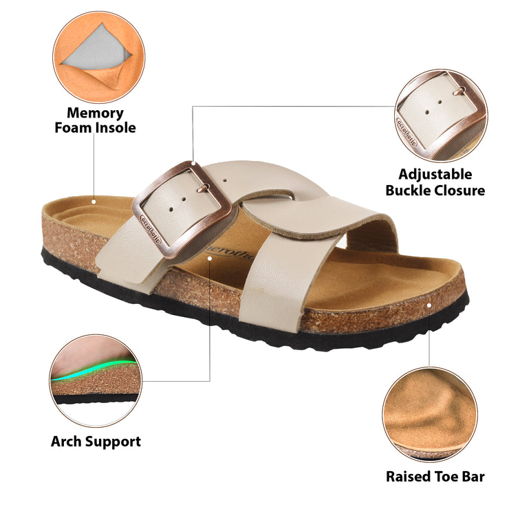 Aerothotic - Kai Cork Recovery Slides for Women Cross Strappy Slip-on Casual