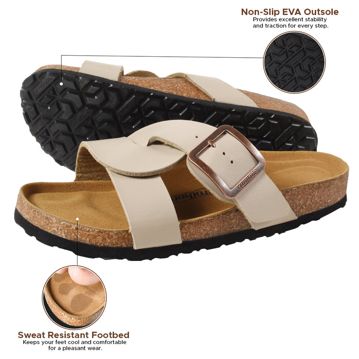 Aerothotic - Kai Cork Recovery Slides for Women Cross Strappy Slip-on Casual