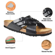 Aerothotic- Suri Leather Comfy Memory Foam Footbed Cork Adjustable Buckle Slip on Outdoor Slides for Women