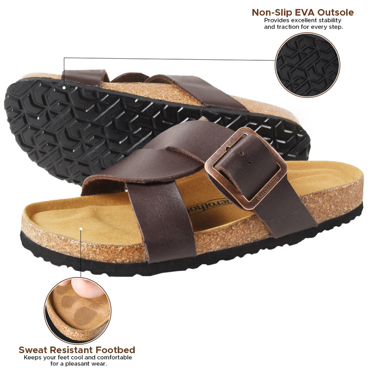 Aerothotic - Kai Cork Recovery Slides for Women Cross Strappy Slip-on Casual