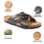 Aerothotic- Suri Leather Comfy Memory Foam Footbed Cork Adjustable Buckle Slip on Outdoor Slides for Women