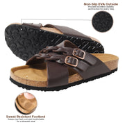 Aerothotic- Suri Leather Comfy Memory Foam Footbed Cork Adjustable Buckle Slip on Outdoor Slides for Women