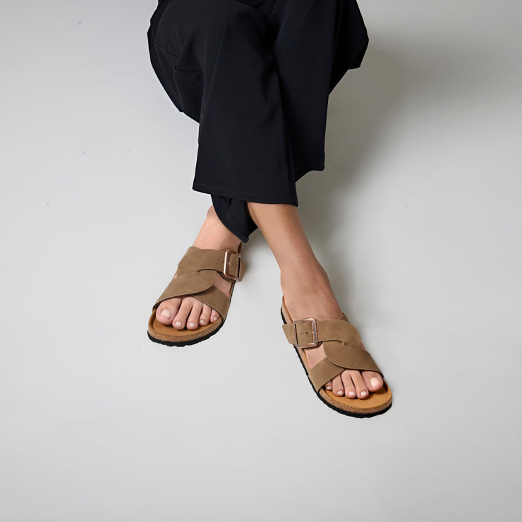 Aerothotic - Kai Cork Recovery Slides for Women Cross Strappy Slip-on Casual