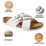Aerothotic- Suri Leather Comfy Memory Foam Footbed Cork Adjustable Buckle Slip on Outdoor Slides for Women