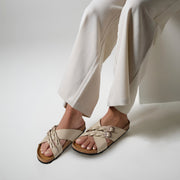 Aerothotic- Suri Leather Comfy Memory Foam Footbed Cork Adjustable Buckle Slip on Outdoor Slides for Women