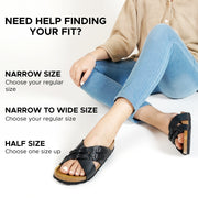 Aerothotic- Suri Leather Comfy Memory Foam Footbed Cork Adjustable Buckle Slip on Outdoor Slides for Women