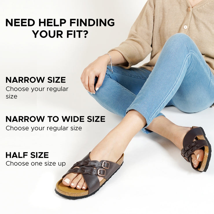 Aerothotic- Suri Leather Comfy Memory Foam Footbed Cork Adjustable Buckle Slip on Outdoor Slides for Women