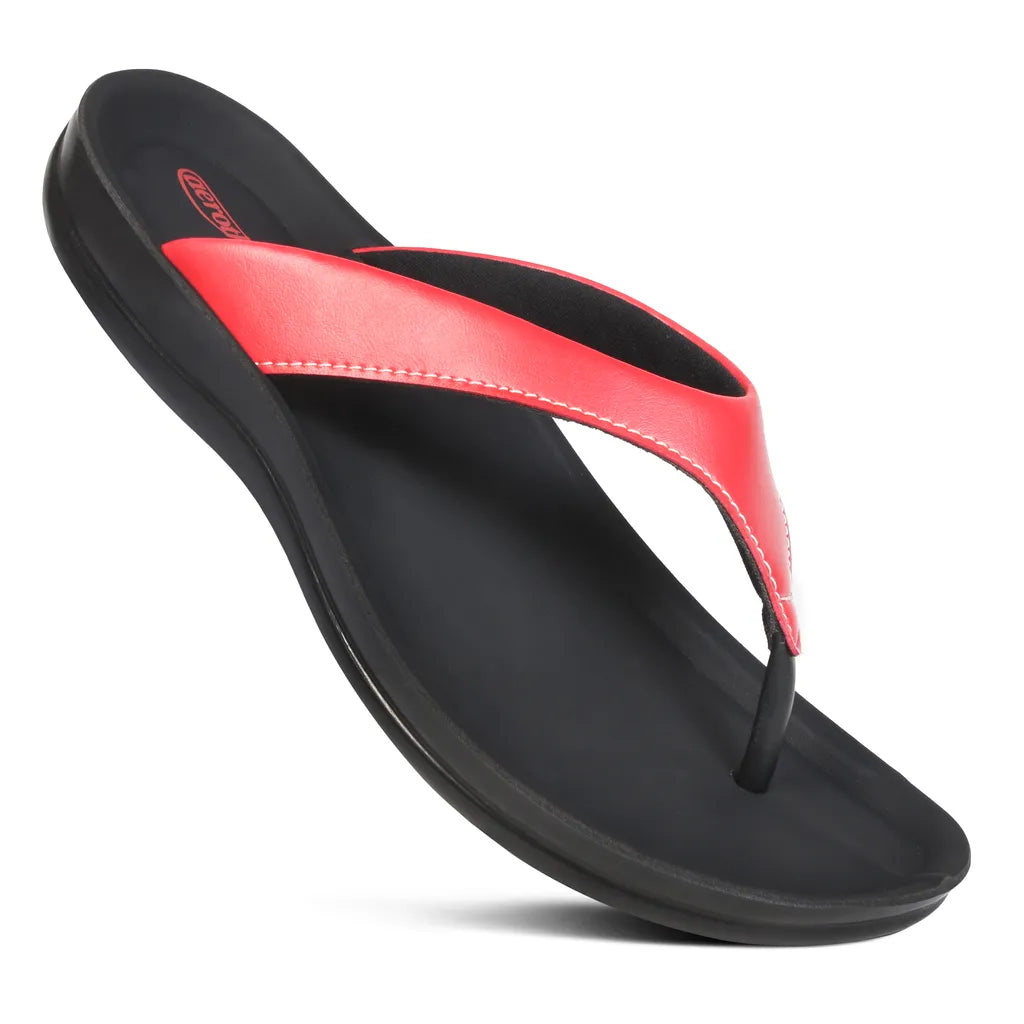Aerothotic Women's Arch Support Flip Flops – Mirage Red, Platform Sandals With Orthotic Comfort For Plantar Fasciitis