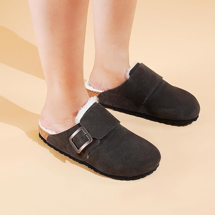 Atlas Fur Genuine Leather Fur Lined Clogs for Women with Arch Support