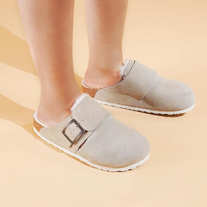 Atlas Fur Genuine Leather Fur Lined Clogs for Women with Arch Support