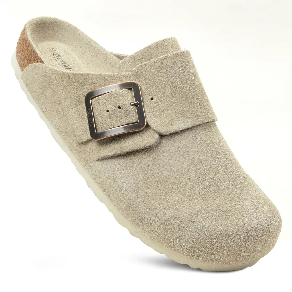Beige slipper with a buckle 
womens clogs
womens slip on clogs