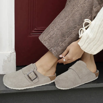 Supportive clog with grippy outsole for safe walking on hardwood floors