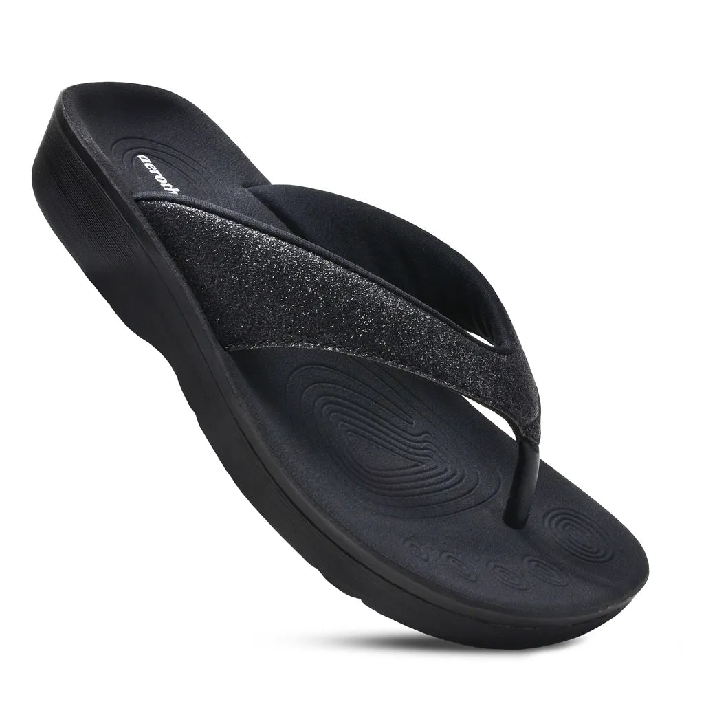 Black sandal with glittery strap 
black flip flops for women
black arch support flip flops