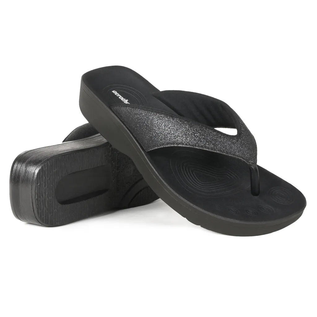 Black sandals with glittery strap
black flip flops for women
