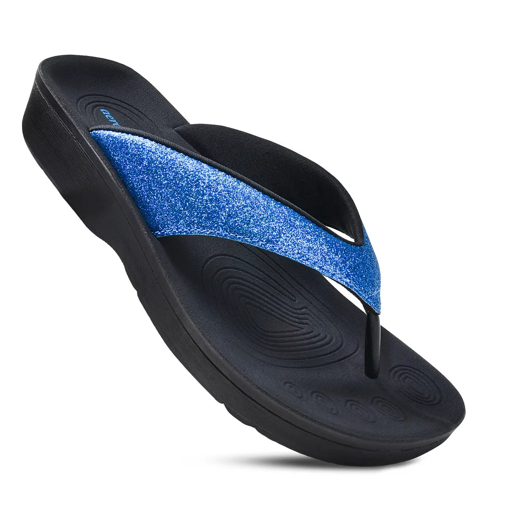 Blue sandal with blue glittery strap
navy blue thong sandals