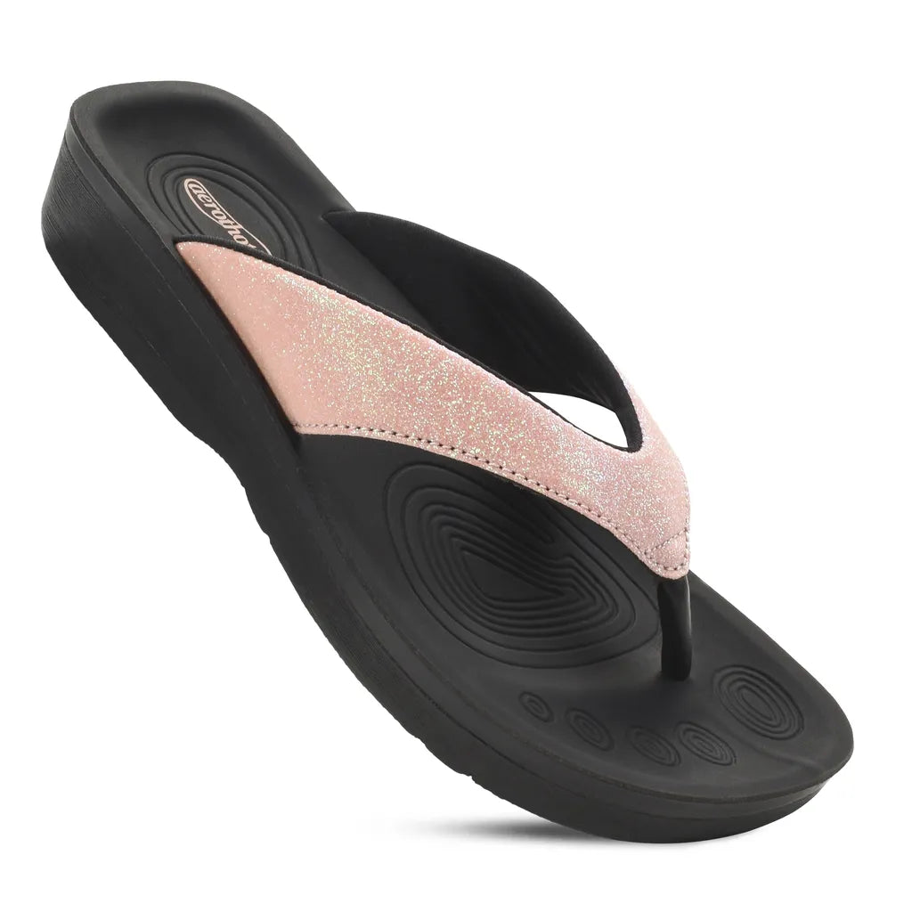 Black sandal with a pink glittery strap 
flip flop sandals​
women flip flop sandals​