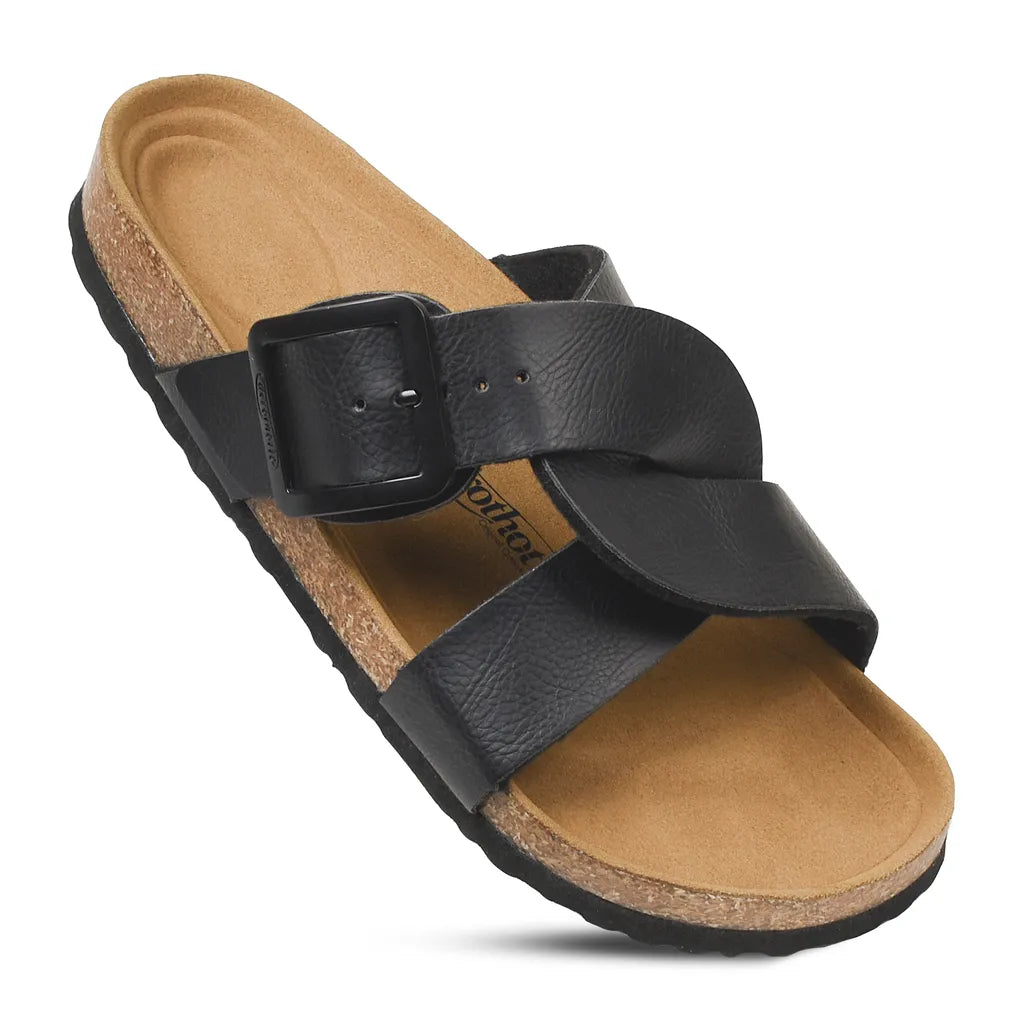 Black sandal with a buckle
womens cork sandals
cork sandals
cork sandals womens