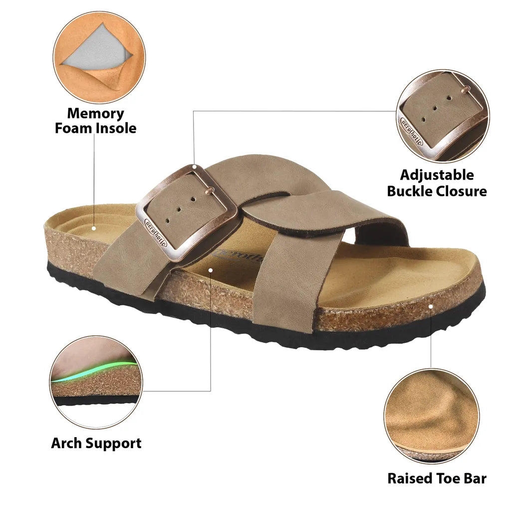 Kai Cork Recovery Slides for Women Cross Strappy Slip-on Casual