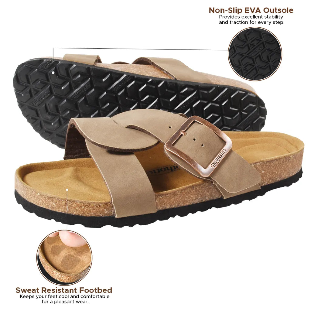Kai Cork Recovery Slides for Women Cross Strappy Slip-on Casual