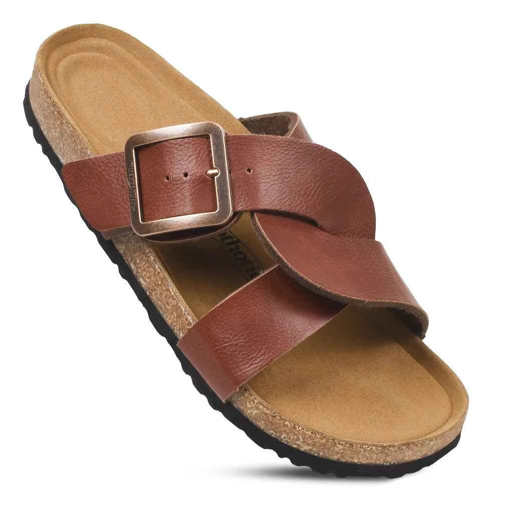 Kai Cork Recovery Slides for Women Cross Strappy Slip-on Casual