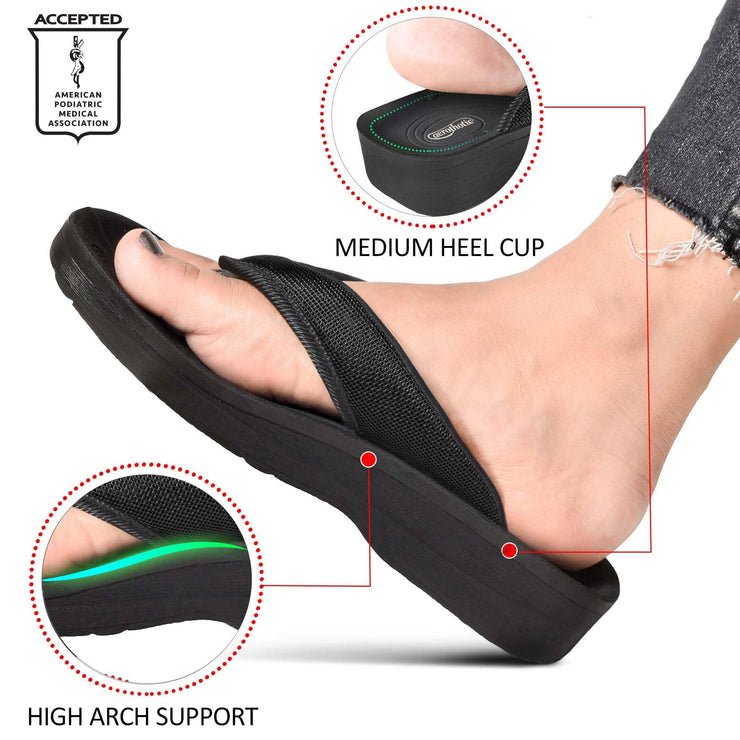 L0325 Aerothotic Women Black Strait thong sandals1