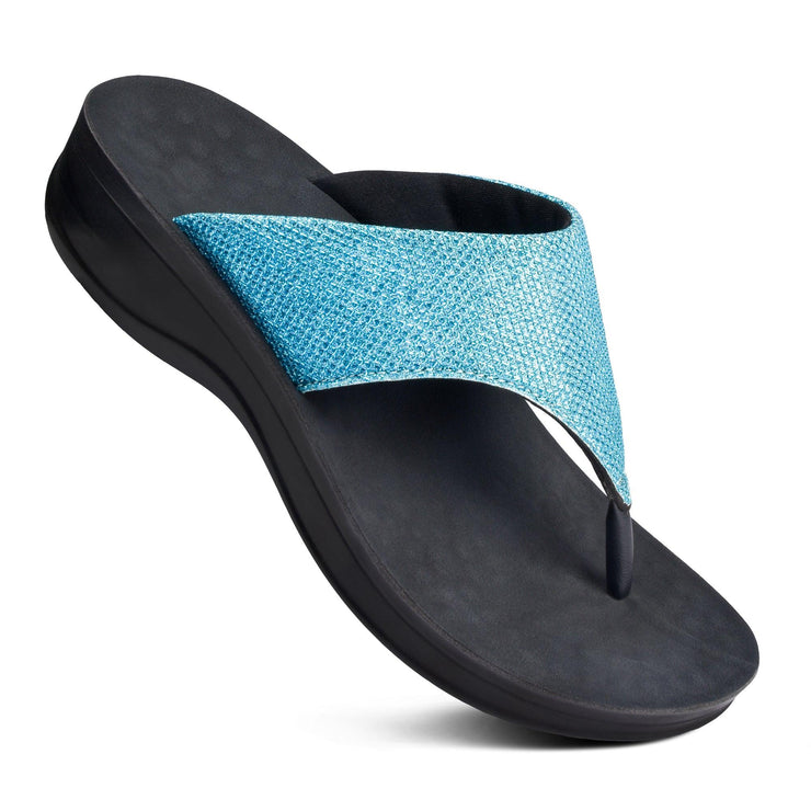 SIMANLAN Sandals Women Wide Width Flip Flops Ladies Arch Support Orthopedic  Thong Sandals Comfortable Size 8 Deep blue 7