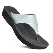Black sandal with a light blue strap
comfortable sandals for plantar fasciitis​
best slippers for plantar fasciitis​