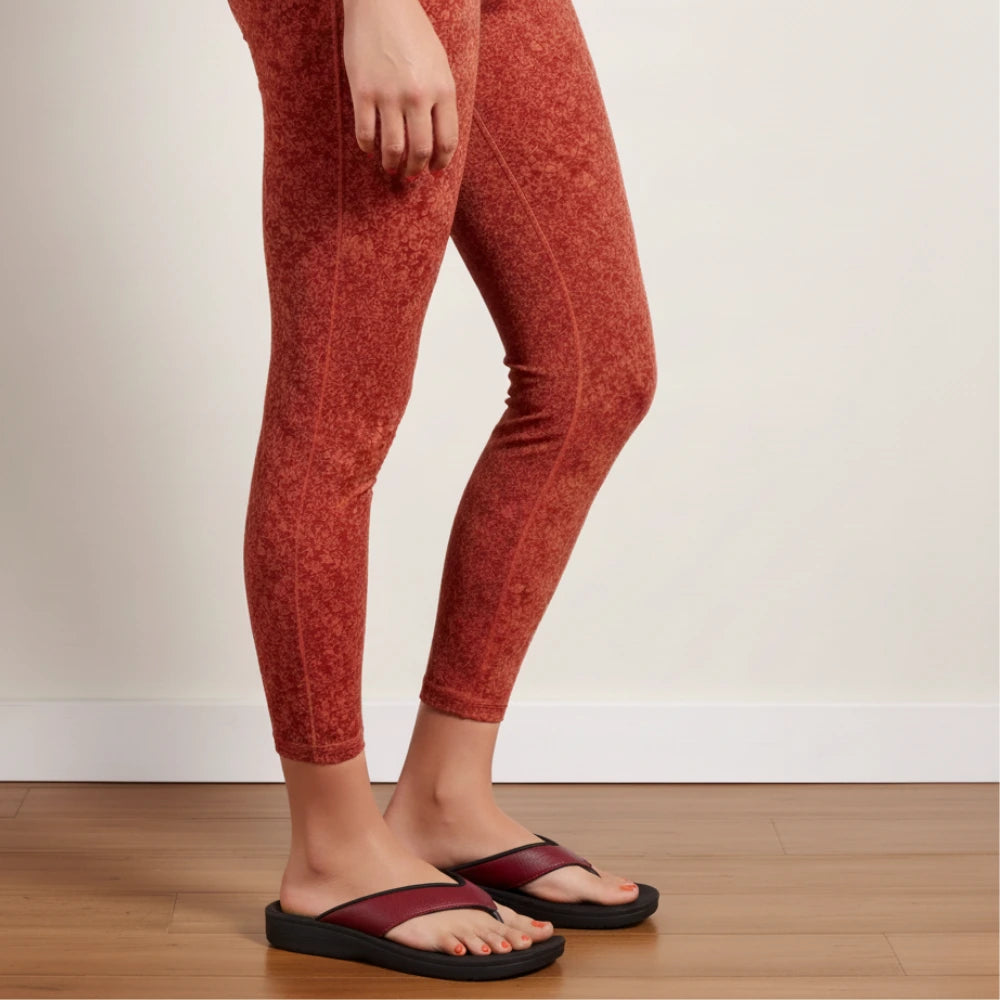 Person wearing red leggings and black sandals on a wooden floor.
best slippers for plantar fasciitis​
women's slippers for plantar fasciitis​