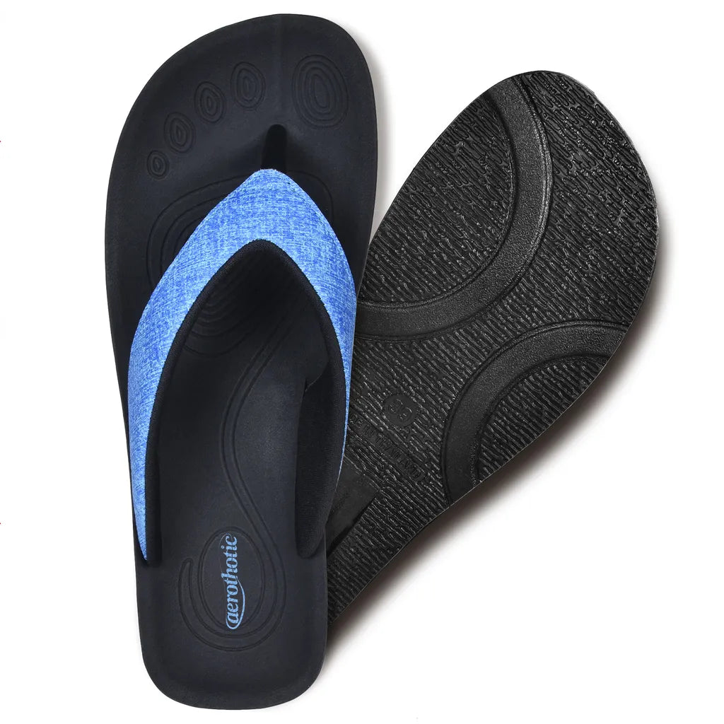Black flip-flops with blue insolearch support sandals for women
