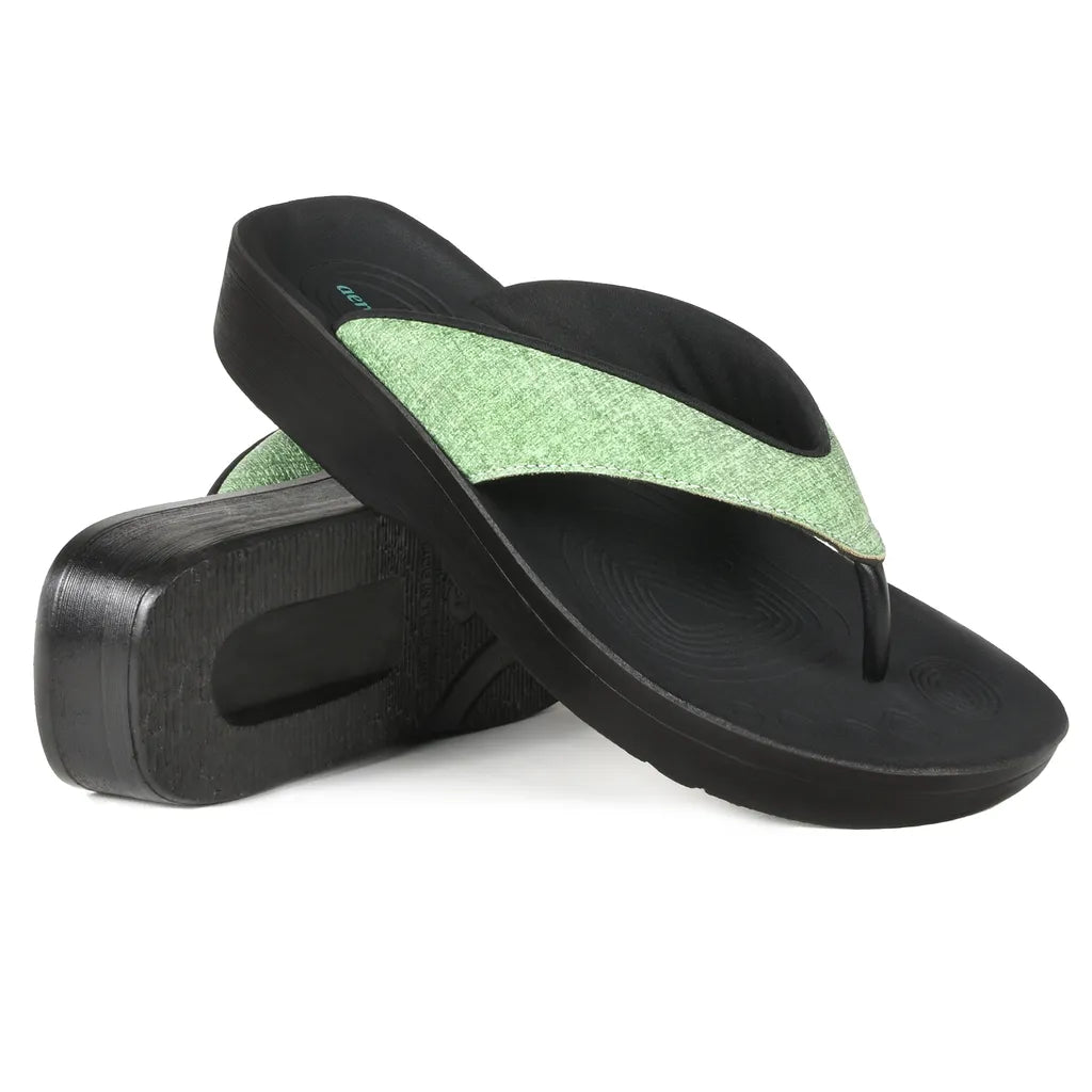 Black and green flip-flops 
sandals with metatarsal support​