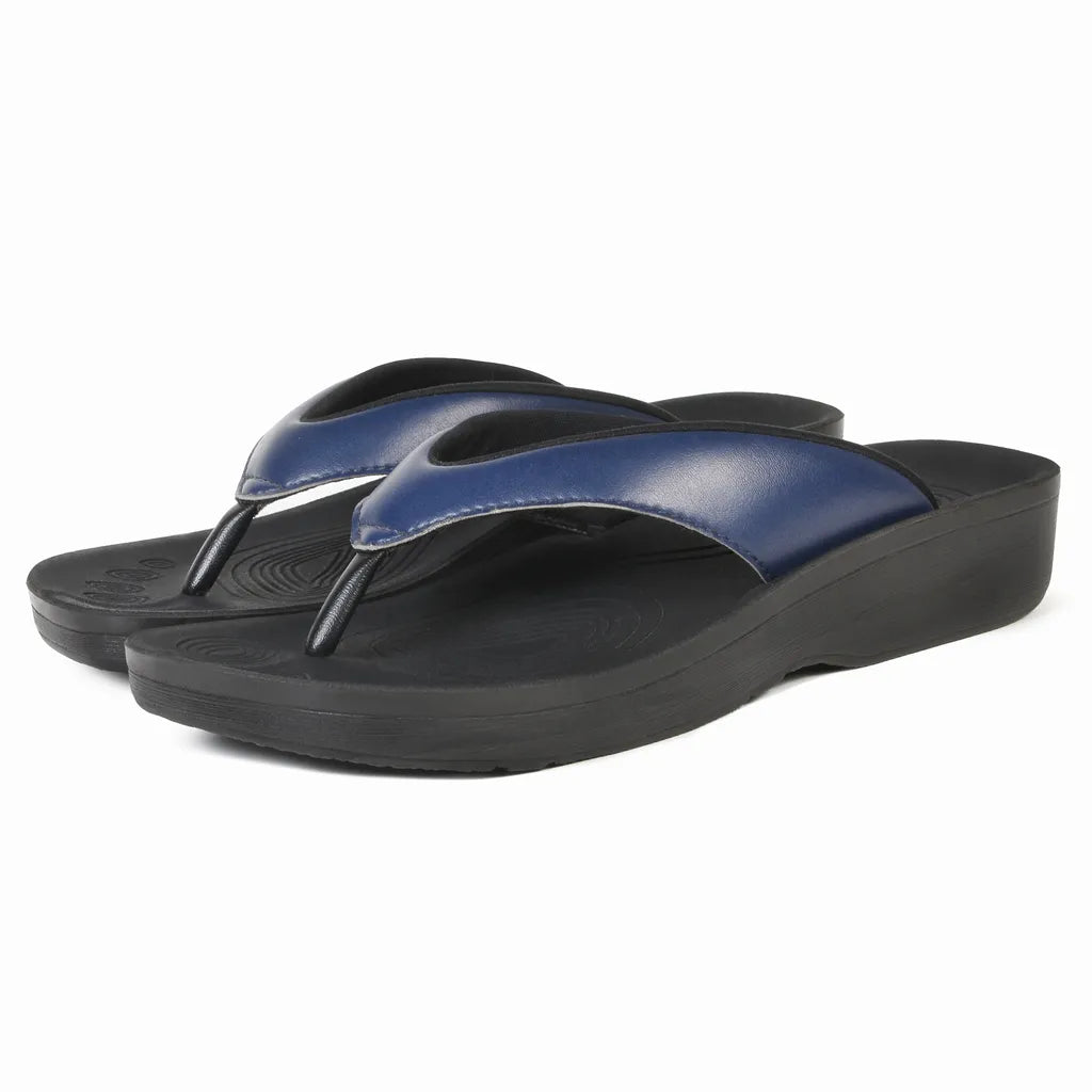 Pair of blue and black sandals
flip flop sandals
arch support thongs