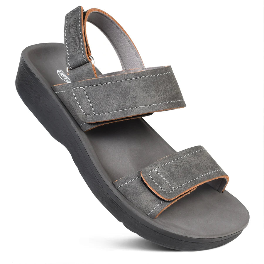 Gray sandal with brown accents 
platform sandals for women
womens platform sandals